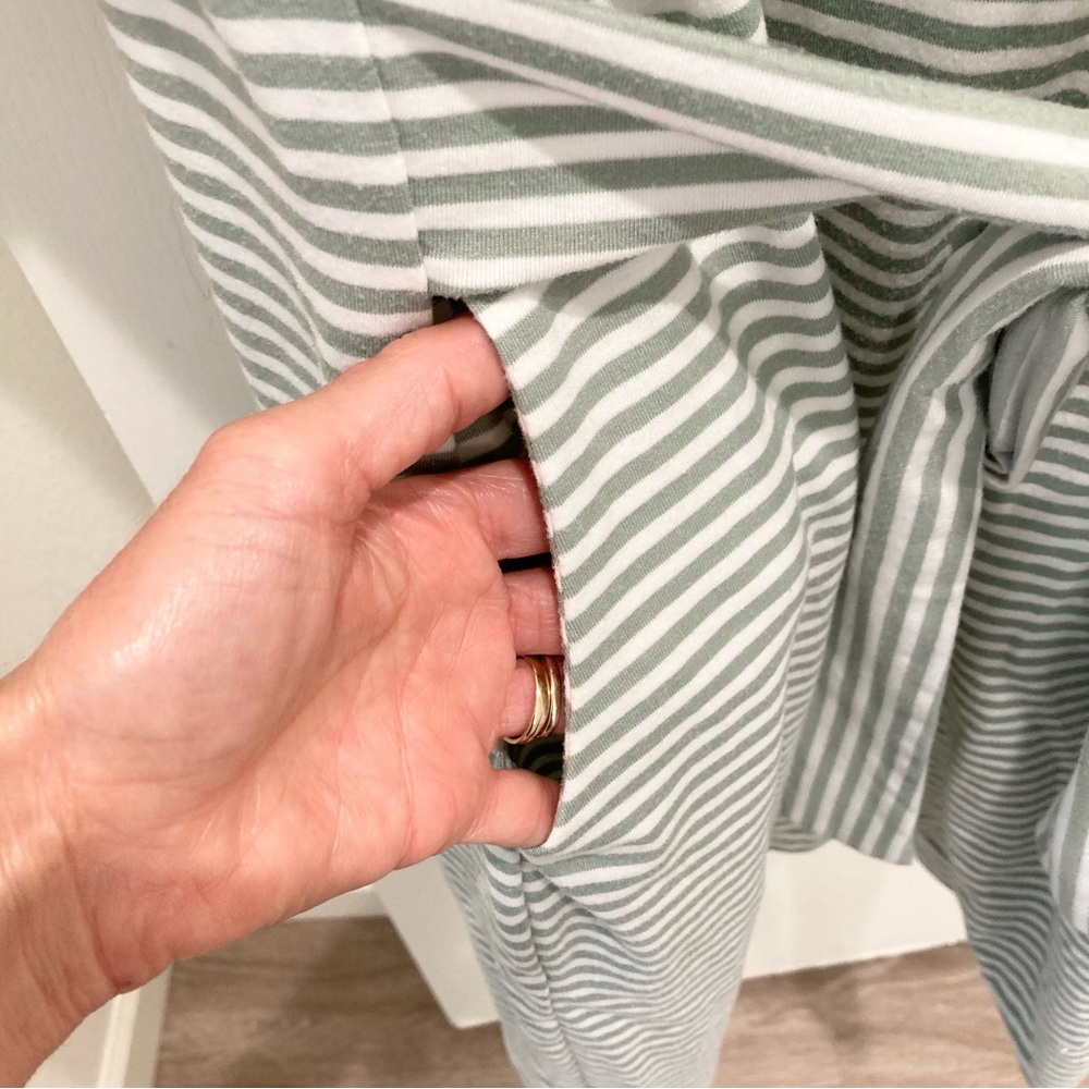 Striped T-shirt dress green and white with pockets Merokeety summer casual - Picture 2 of 14